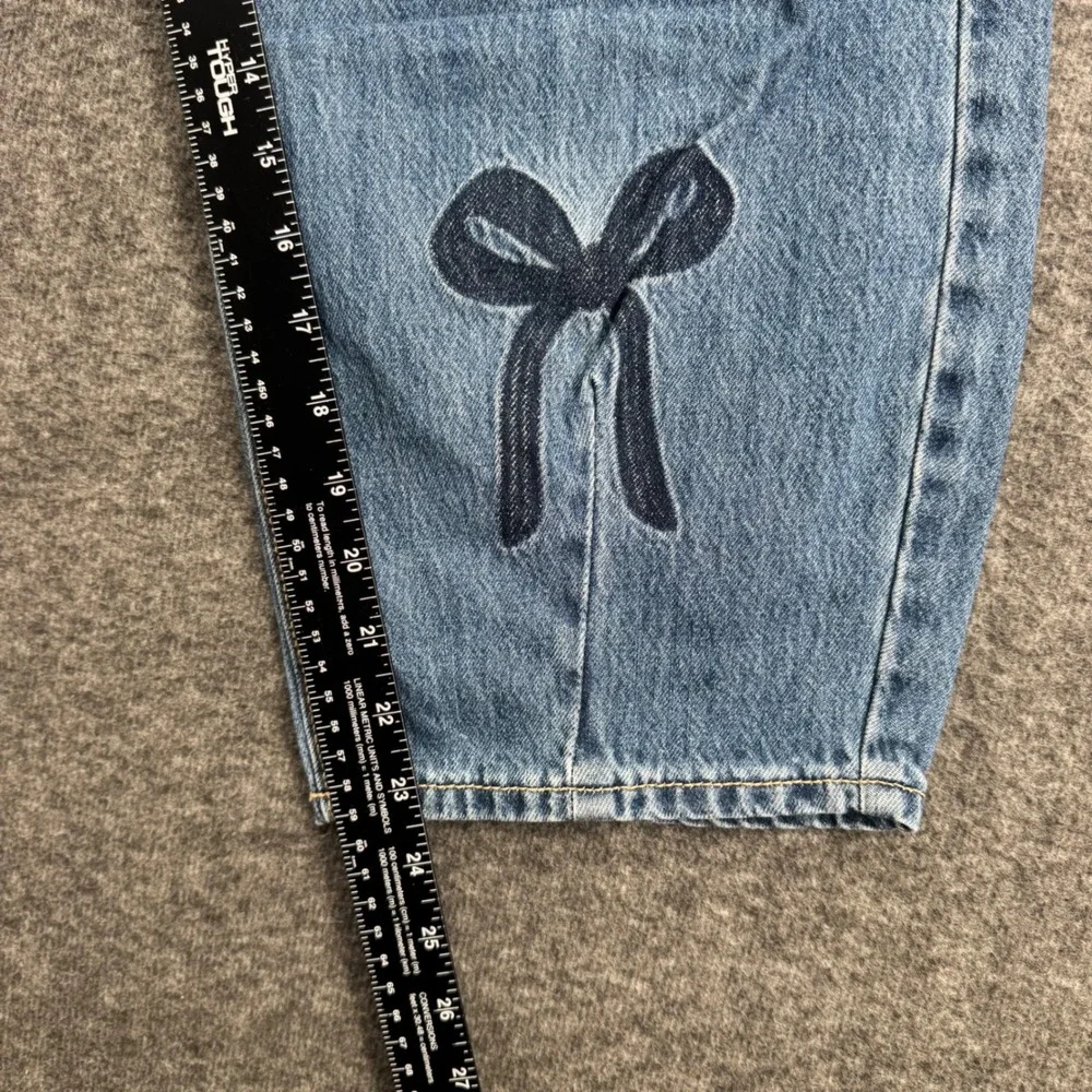 Old Navy Girls 12 Mid Rise Baggy Barrel Leg Jeans Blue Bow Print Coquette Denim